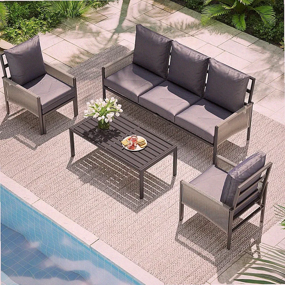 5-Piece Aluminum Patio Furniture Set Outdoor Sectional Sofa with Coffee Table