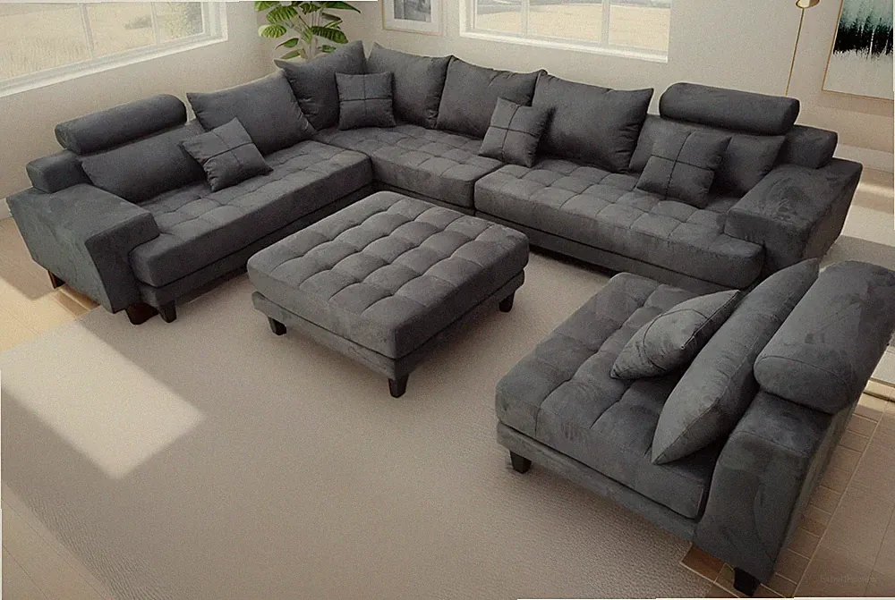 5-Piece Contemporary Dark Teal Blue Microfiber Fabric Sectional Sofa S150DTB