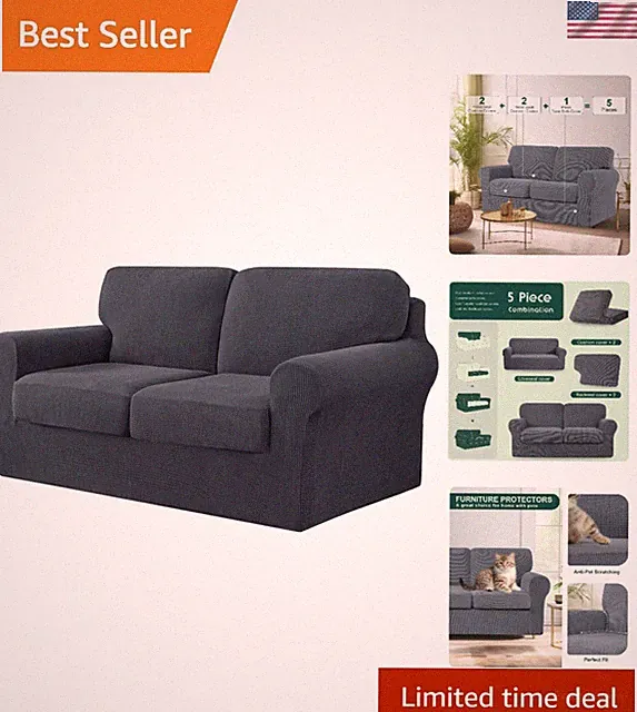 5 Piece Loveseat Couch Covers, Stretch 2 Seater Sofa Slipcover with 2 Separat...