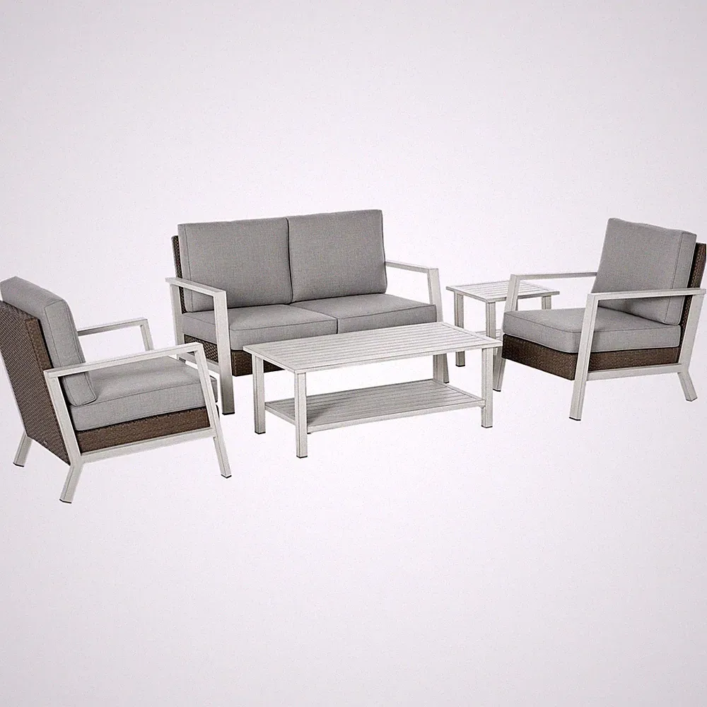 5-Piece Outdoor Aluminum Patio Sectional Sofa Set Cushions Gray