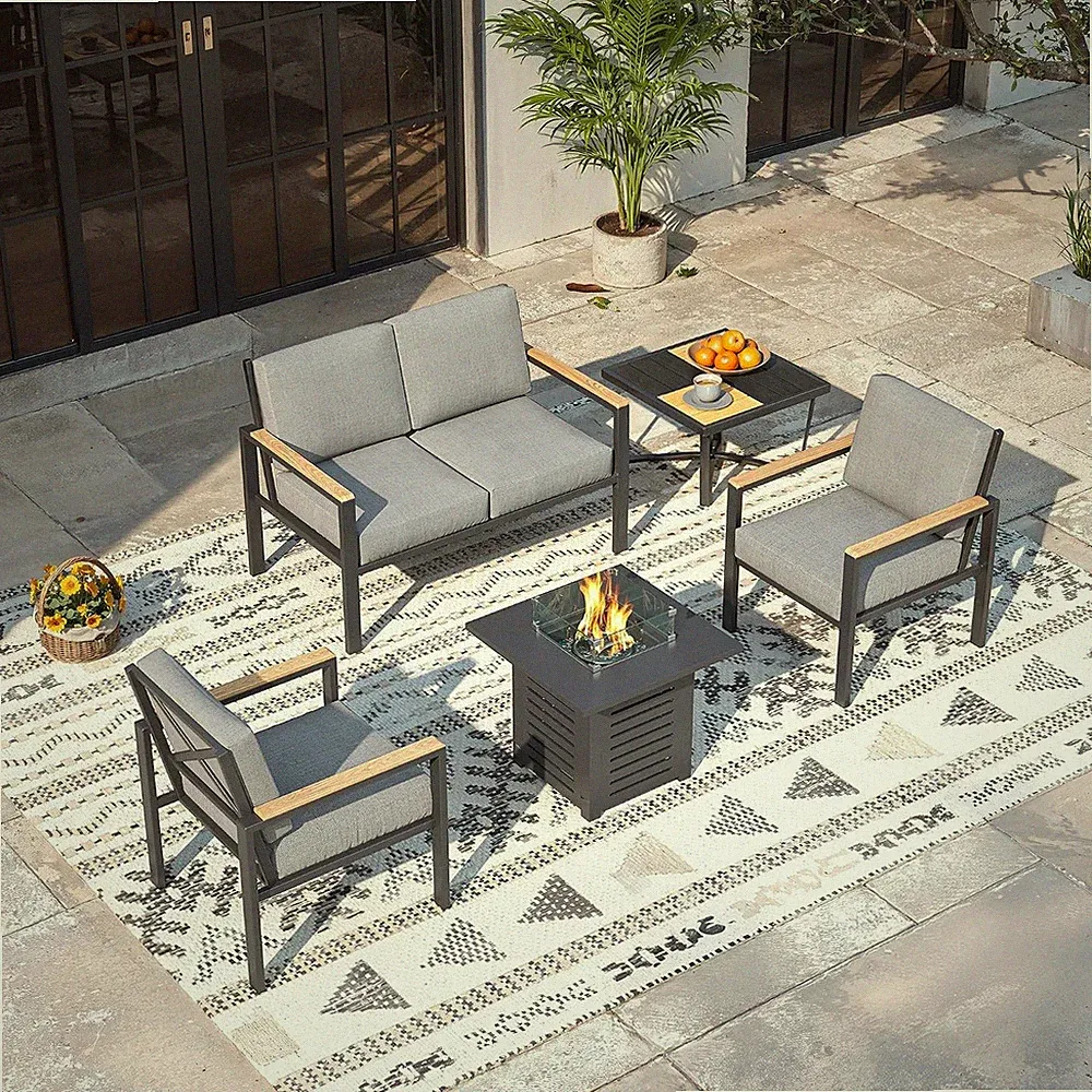 5-Piece Outdoor Patio Furniture Set with Fire Pit Table & Coffee Table | Patio