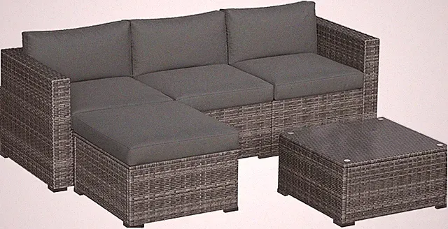 5 Piece Outdoor Patio Sectional Furniture Set, Weather Resistant Rattan outside