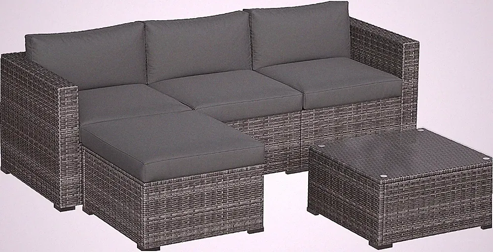 5 Piece Outdoor Patio Sectional Furniture Set Weather Resistant Rattan Outside