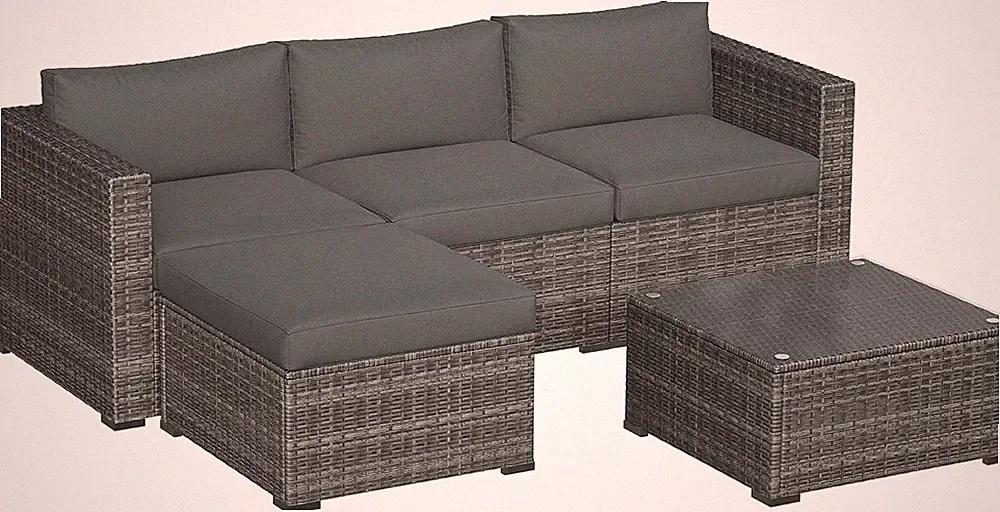 5 Piece Outdoor Patio Sectional Furniture Set, Weather Resistant Rattan outside