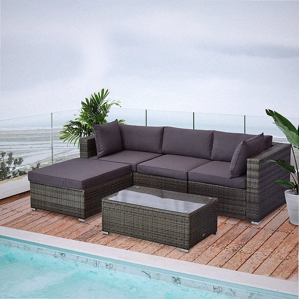 5-Piece Outdoor Patio Sectional Set, L-Shaped Conversation Set with Cushions
