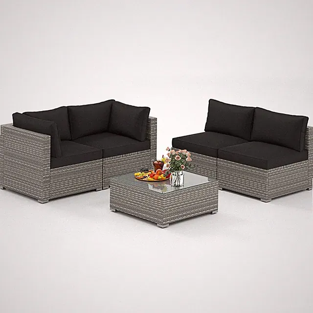 5-Piece Outdoor Patio Sectional Sofa Couch,PE Rattan Conversation Set Black