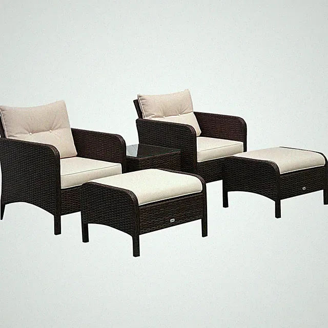 5-Piece Outdoor Rattan Patio Set with Coffee Table, Brown