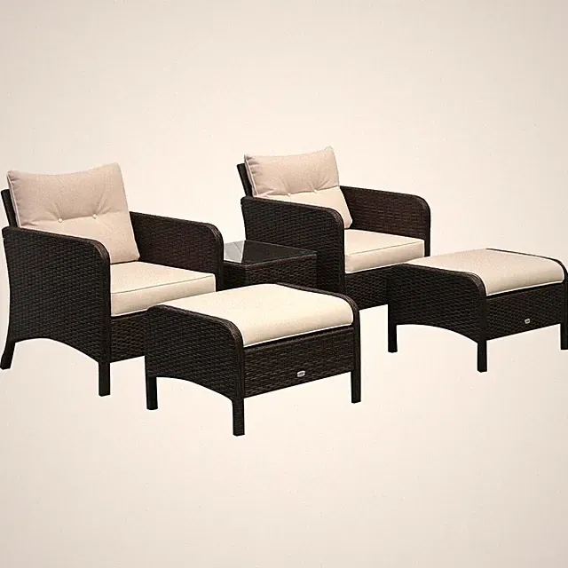 5-Piece Outdoor Rattan Patio Set with Coffee Table, Brown