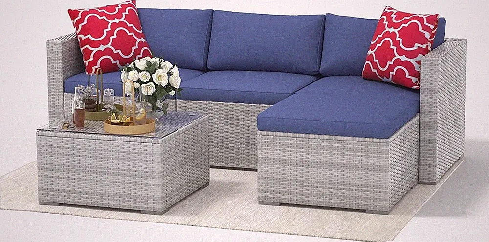 5-Piece Outdoor Sectional Sofa Set, Outdoor Patio Set Sectional Sofa, All-Wea...