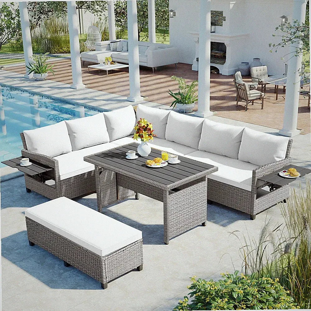 5-Piece Outdoor Sectional Sofa Set with Side Tables and Washable Covers