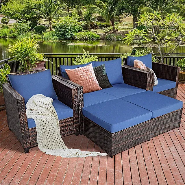 5-Piece Outdoor Wicker Sofa Set with Cushions for Patio & Garden