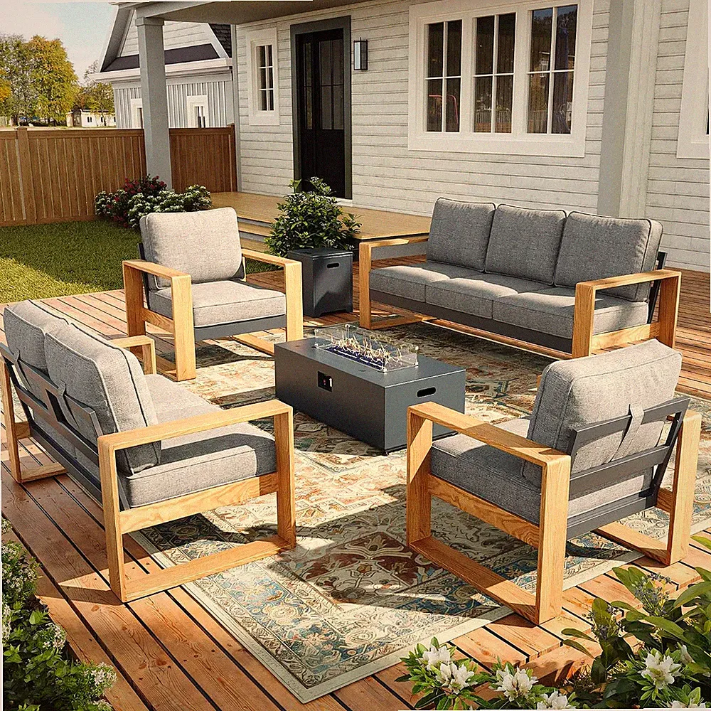 5 Piece Oversized Aluminum Outdoor Furniture Set | Modern Sectional Conversation