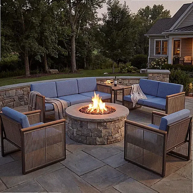 5 Piece Patio Conversation Set for 7, Modular Patio Sofa Couch with Cushions, Ra