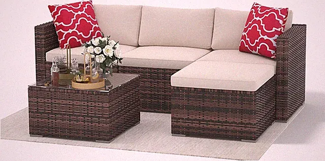5-Piece Patio Furniture Set, All-Weather Patio Set - PE Wicker Sectional with Te