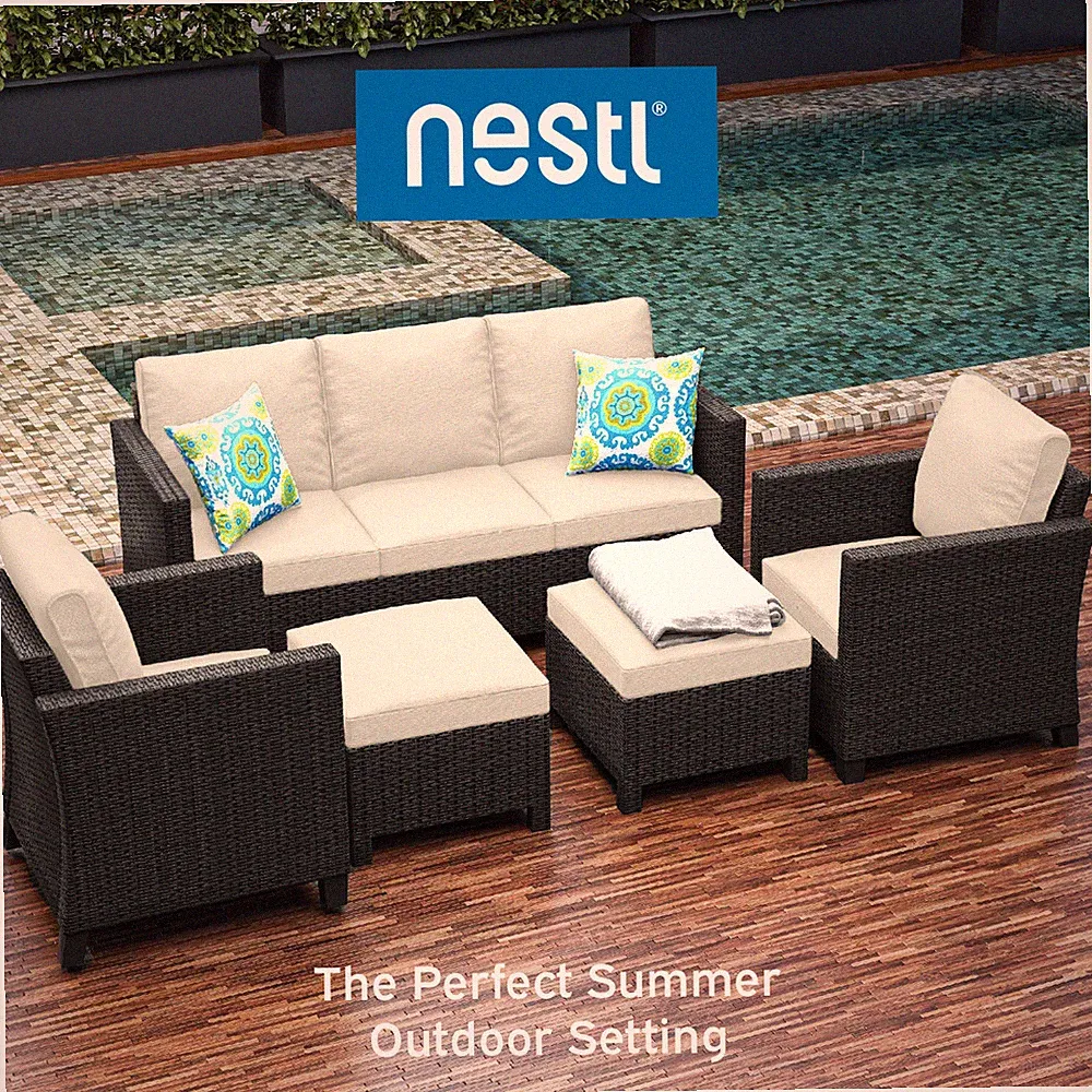 5 Piece Patio Furniture Set by Nestl-Patio Sofa, Outdoor Couch, Chairs, Ottomans