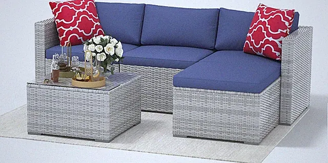 5 Piece Patio Furniture Set, Rattan Sectional Sofa with Glass Storage Table | Ru