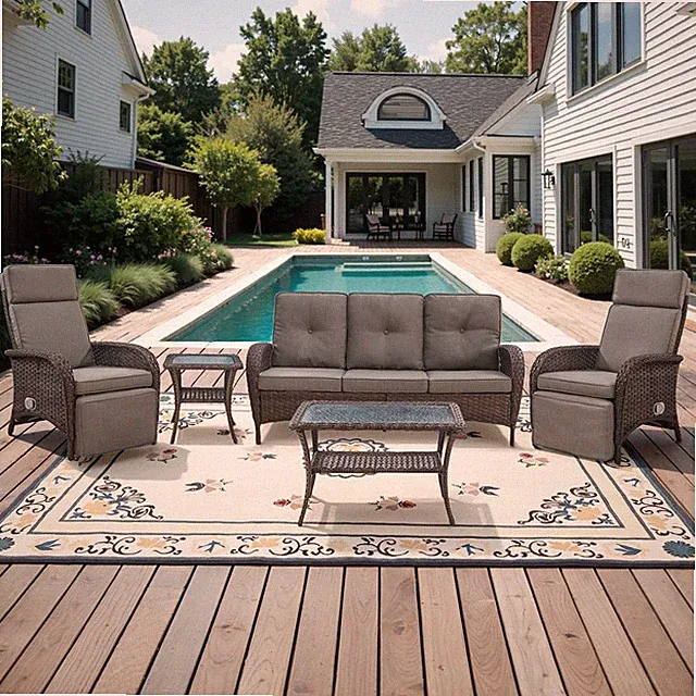 5 Piece Patio Furniture Set with Recliner Chair - Removable Outdoor Patio Couch