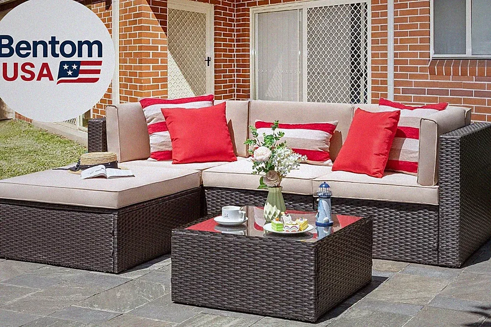 5 Piece Patio Furniture Sets, Outdoor Patio Set Sectional Sofa, All-Weather PE R