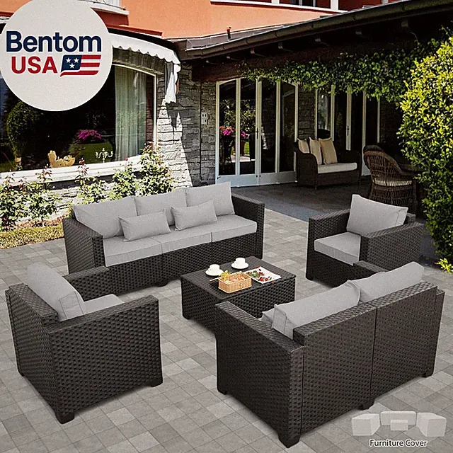 5-Piece Patio Furniture Sofa Set Outdoor Wicker Sectional Couch with Storage Tab