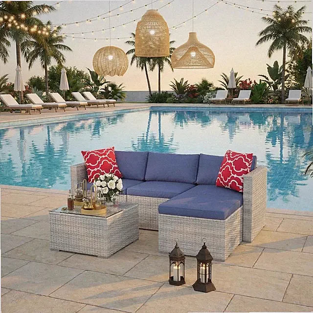 5-Piece Patio Sectional Sofa Set, with Neutral-Tone Cushions