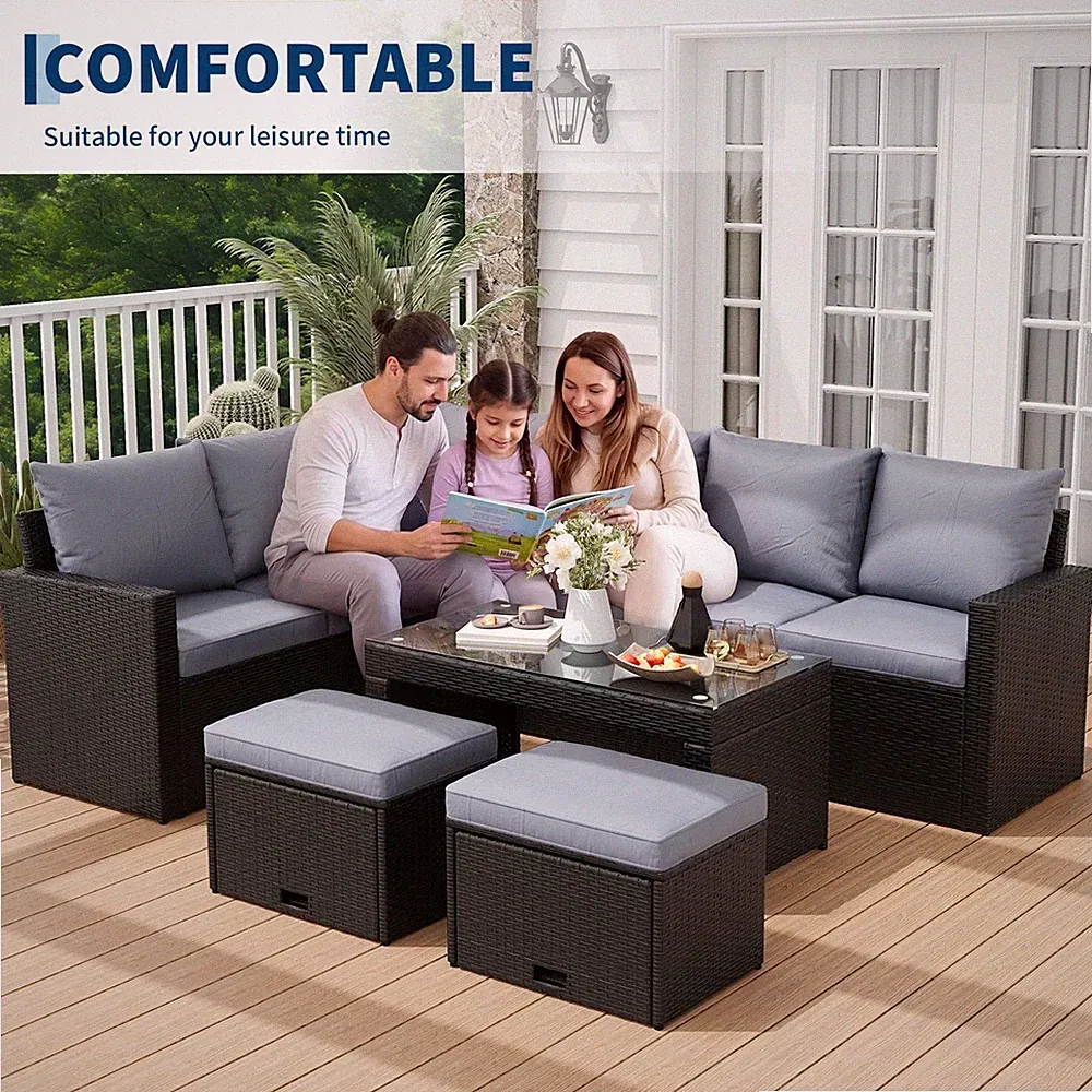 5-Piece Patio Sofa Set Modular Seating Couch Storage Ottoman Coffee Table Set