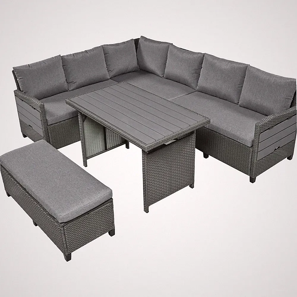 5 Piece Rattan Patio Sectional Sofa Set All Weather PE Wicker Galvanized Steel