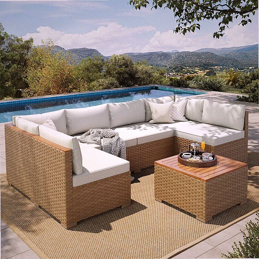 5-Piece Wicker Rattan Patio Sectional Set, 6-Seat