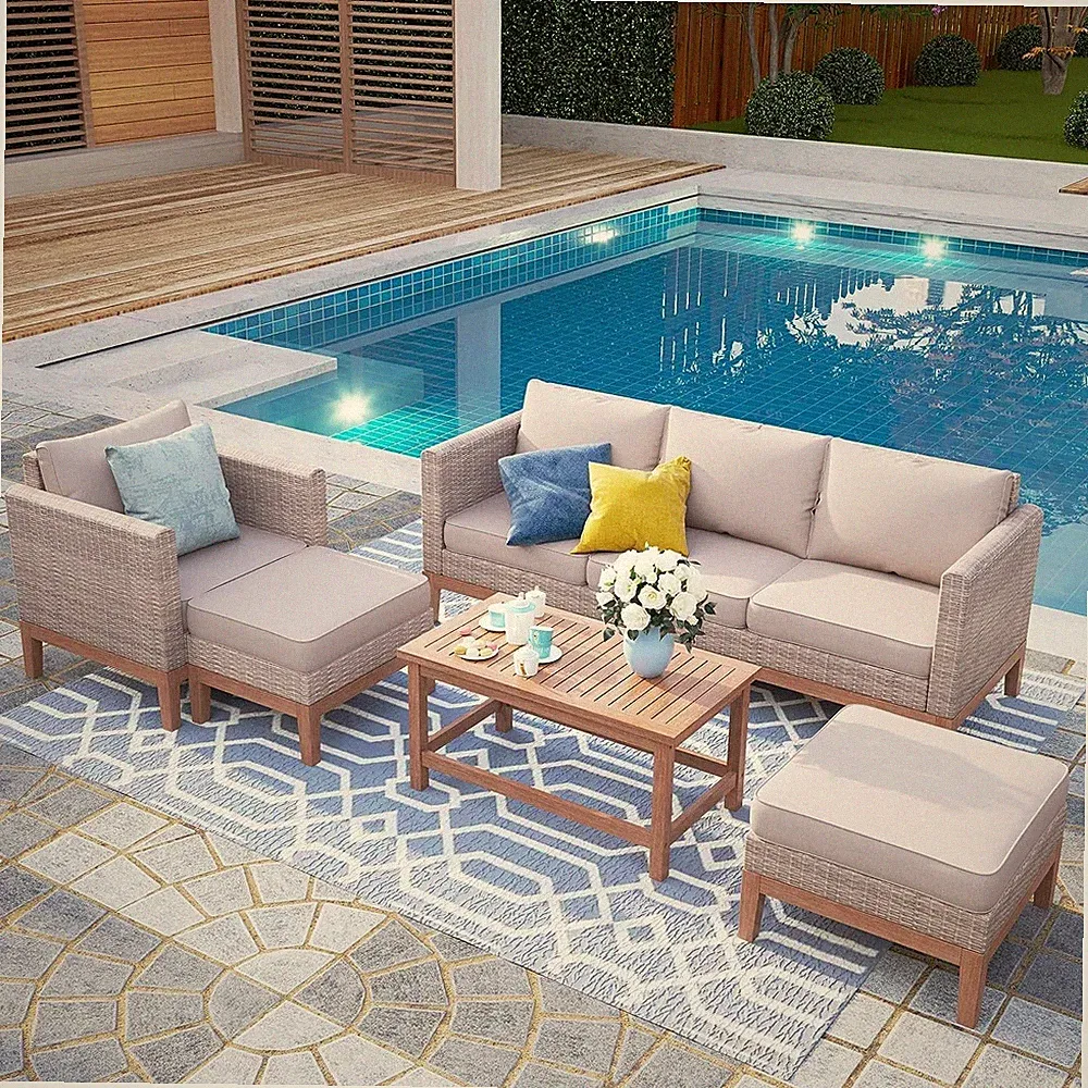 5 Pieces Outdoor Patio Furniture Sets Sectional Sofa Rattan Chair Wicker Set