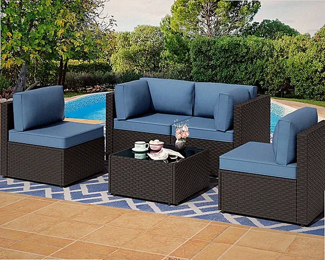 5 Pieces Outdoor Patio Sectional Sofa Couch, PE Wicker Furniture Sets, Patio...