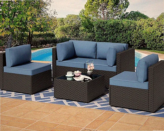 5 Pieces Outdoor Patio Sectional Sofa Couch, PE Wicker Furniture Sets, Patio Con