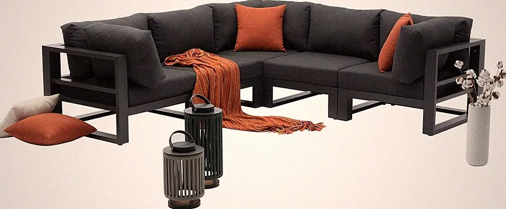 5 Pieces Patio Conversation Furniture Set Outdoor Aluminum Sectional Sofas | All
