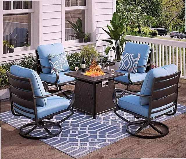 5 Pieces Patio Conversation Sets Outdoor Metal Furniture Sofas with Fire Table