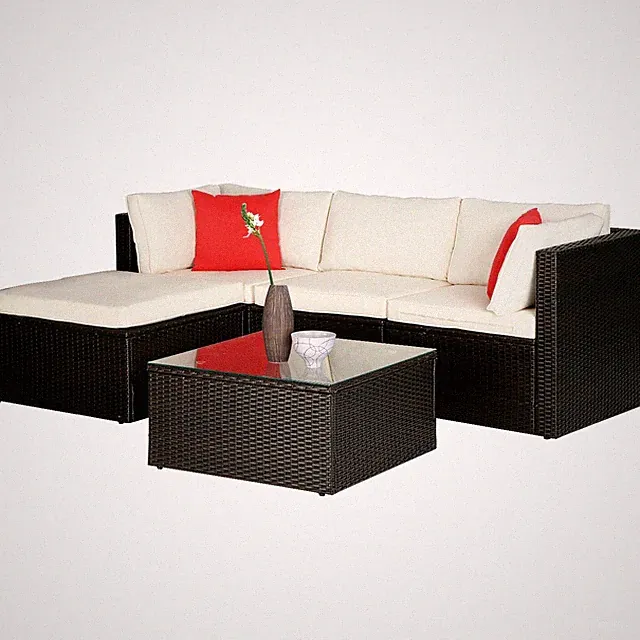 5 Pieces Patio Furniture Outdoor Wicker Sectional Patio Rattan Chair, Sofa Set