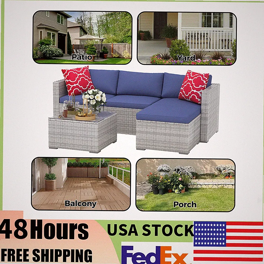 5 Pieces Patio Furniture Set All Weather Outdoor Sectional Sofa for Patio, Yard