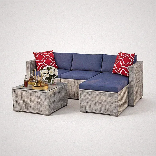 5 Pieces Patio Furniture Set, All Weather Wicker Rattan Sectional Sofa, Outdoor