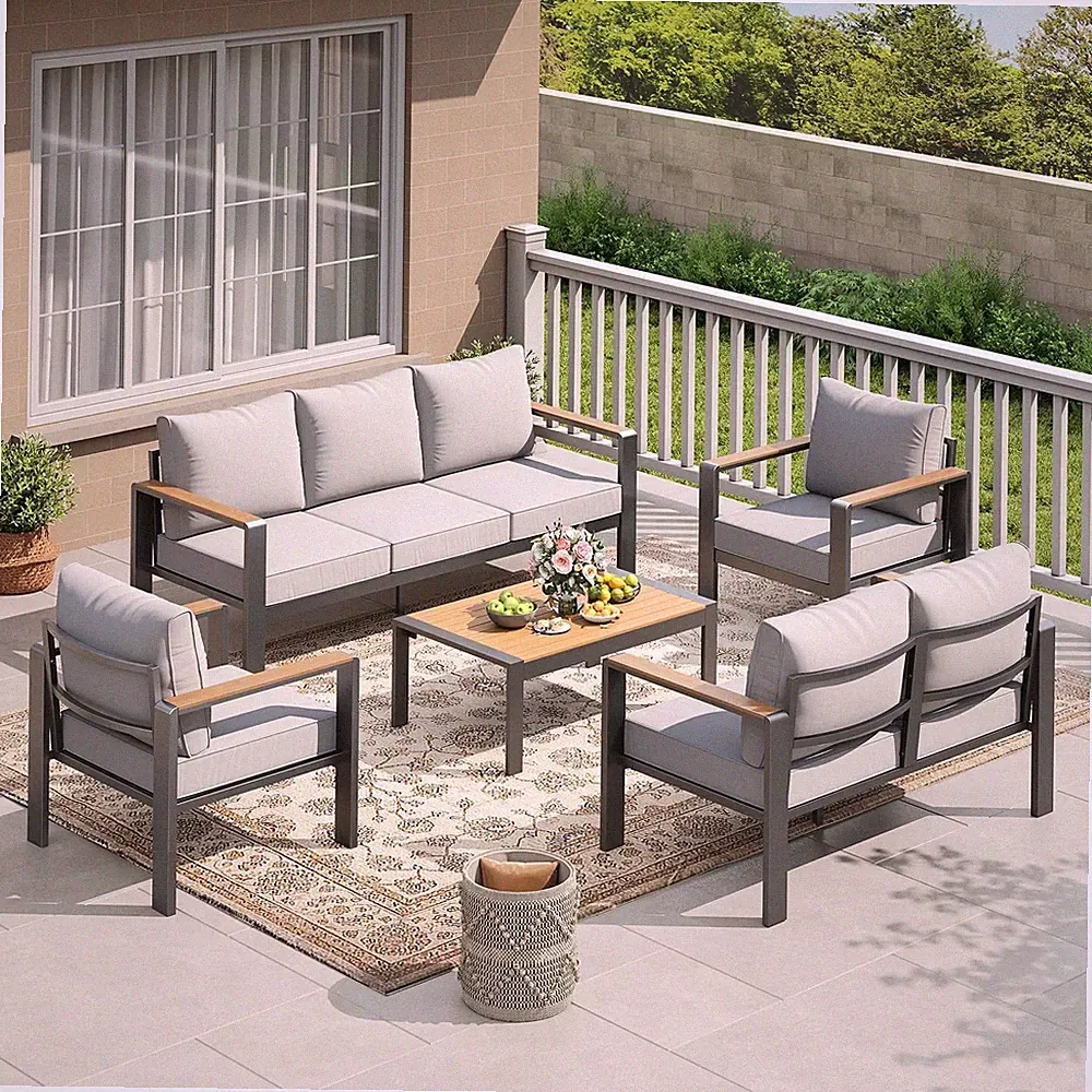 5 Pieces Patio Furniture Set Outdoor Sectional Sofa Set with Table for 7 Seats