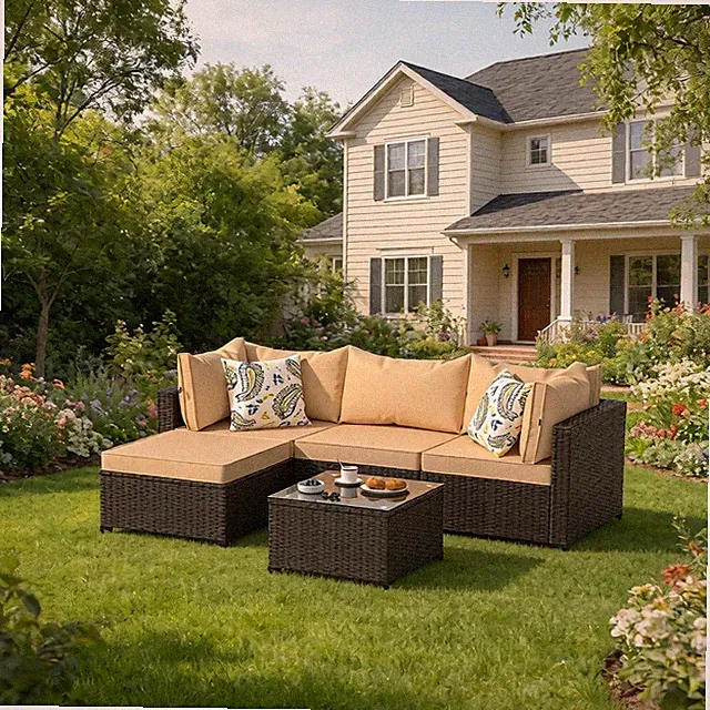 5 Pieces Patio Furniture Sets All Weather Outdoor Sectional Patio Sofa