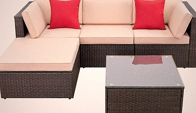 5 Pieces Patio Furniture Sets All Weather Outdoor Sectional Sofa Manual Weaving