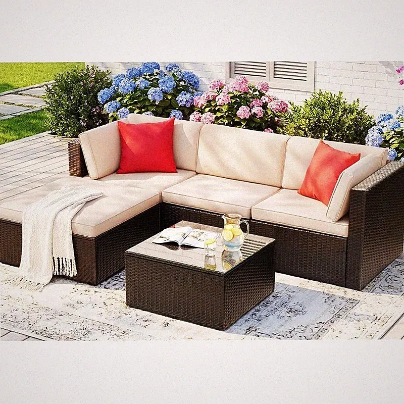 5 Pieces Patio Furniture Sets All Weather Outdoor Sectional Sofa with Cushion