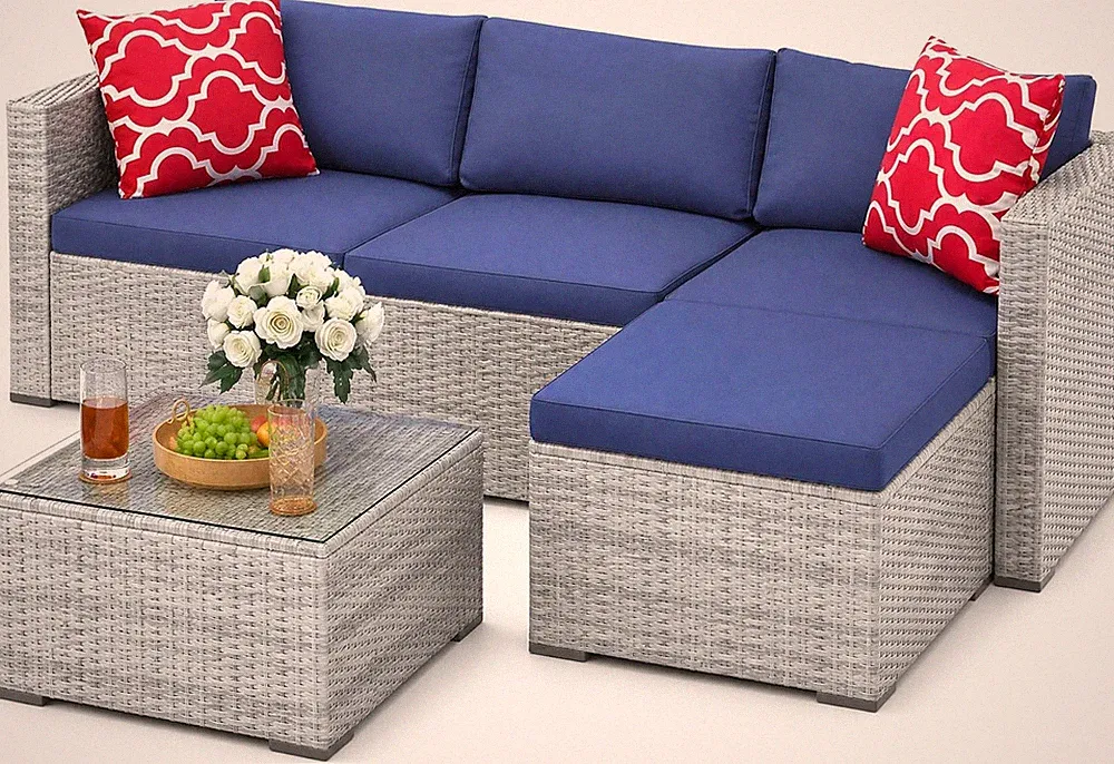 5 Pieces Patio Sectional Furniture Set, All Weather Wicker Rattan Sectional Sofa