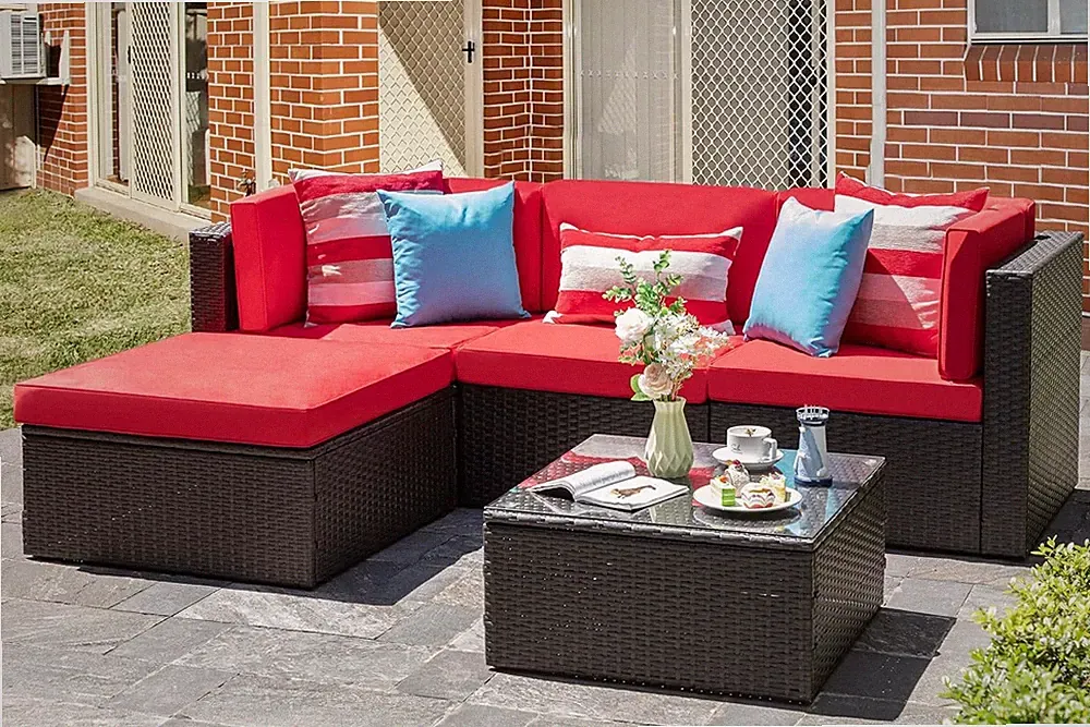 5 Pieces Small Patio Furniture Sets All-Weather Outdoor Sectional Patio Sofa