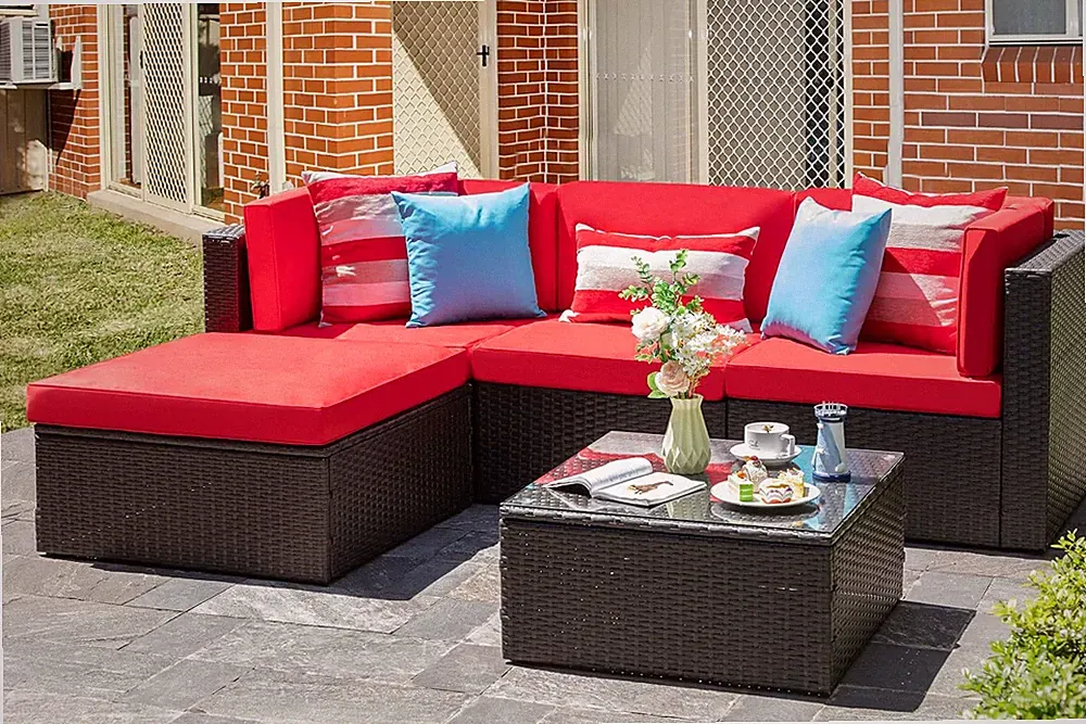 5 Pieces Small Patio Furniture Sets, All-Weather Outdoor Sectional Patio Sofa Wi
