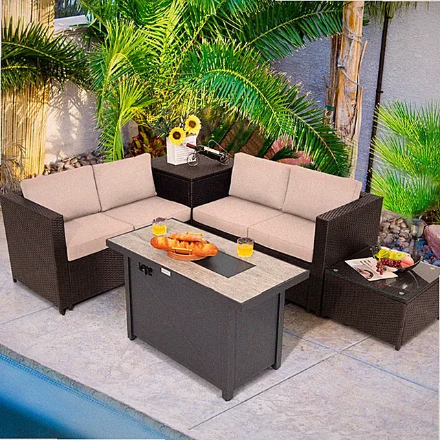 5 Pieces Wicker Patio Furniture Set, Rattan Sectional Furniture Patio Set