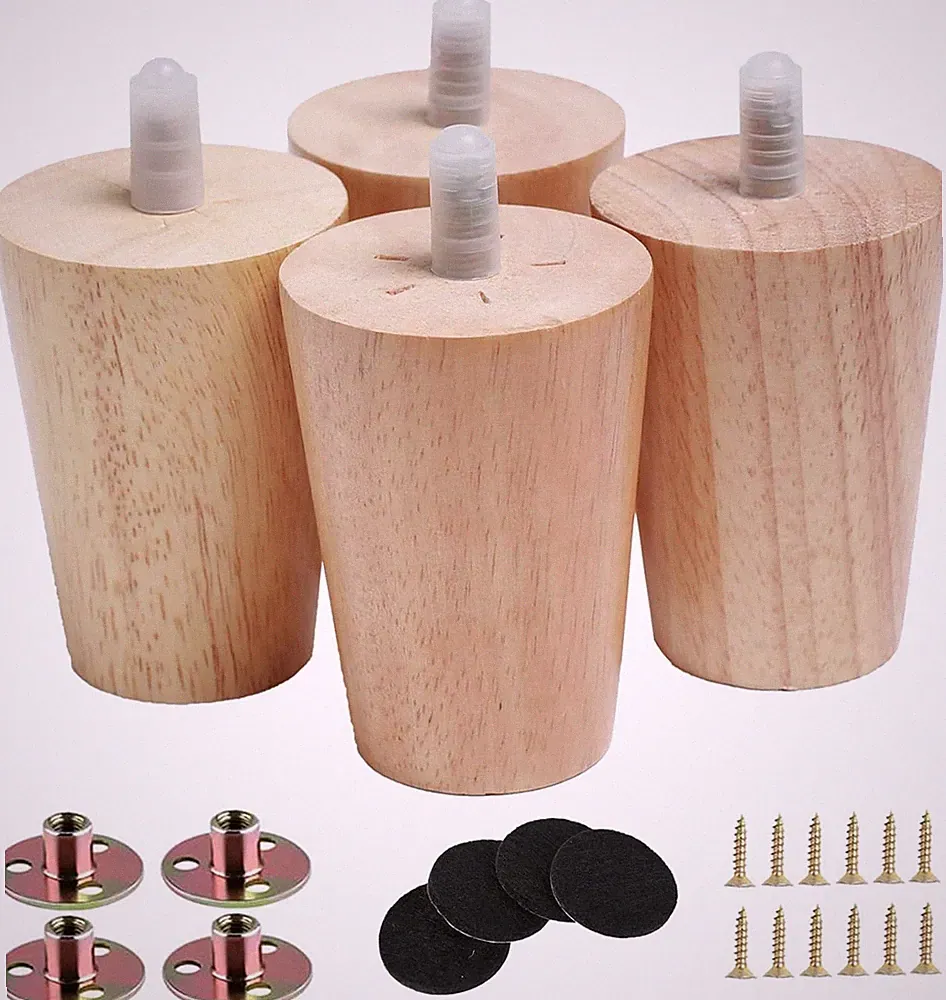 5" round Solid Wood Furniture Leg Set of 4 Mid-Century Modern Sofa Couch Bed Cof