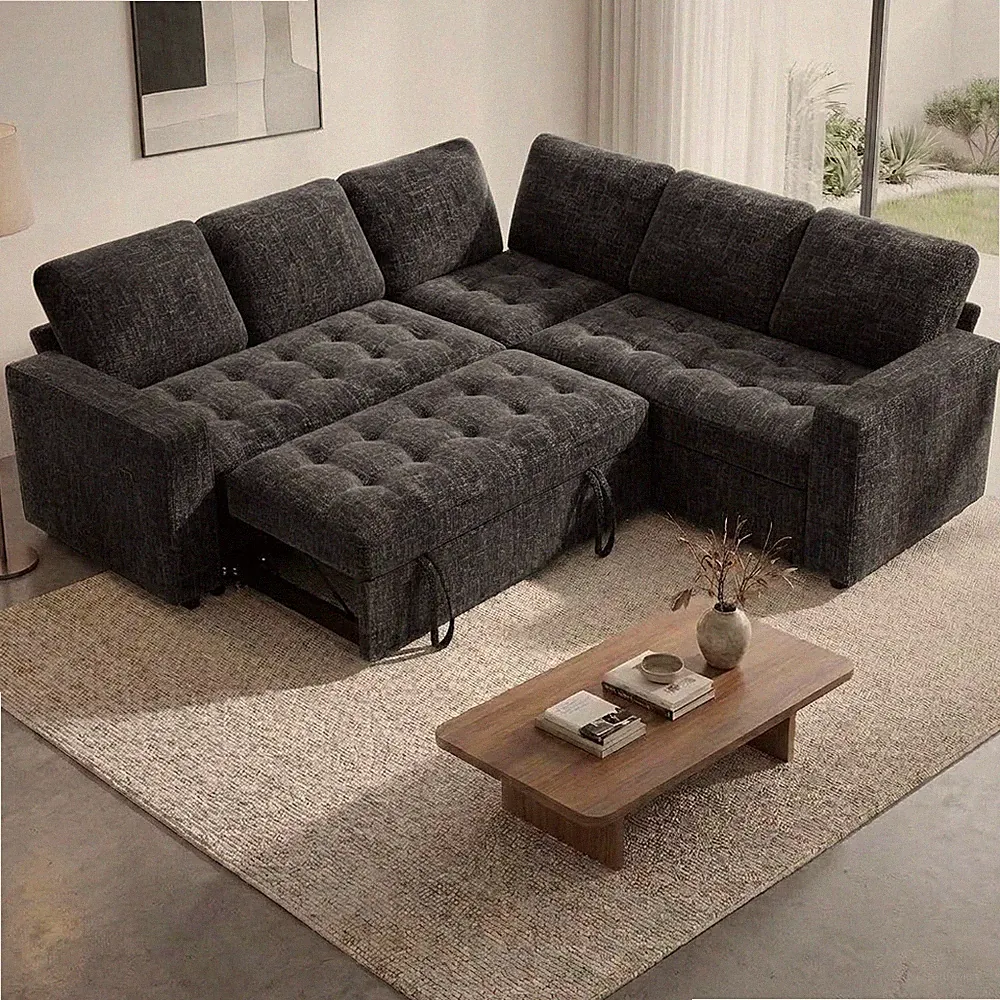 5 Seat L Shaped Modular Sectional Sleeper Sofa Bed with Pull Out Bed