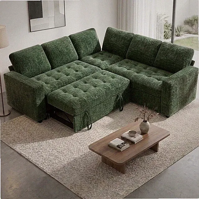 5 Seat L Shaped Modular Sectional Sleeper Sofa Bed with Pull Out Bed