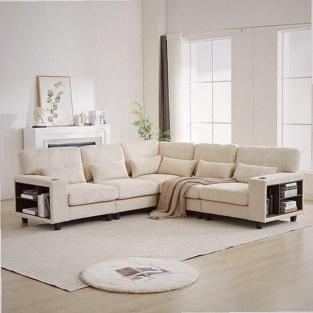5-Seat L-Shaped Modular Sectional Sofa for Living Room w/ Storage Arm Cup Holder