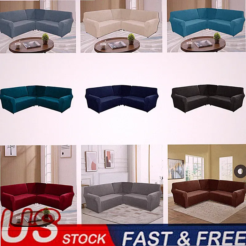 5 Seat L-Shaped Sectional Non-Slip Couch 3 Piece Corner Sofa Cover Slipcovers