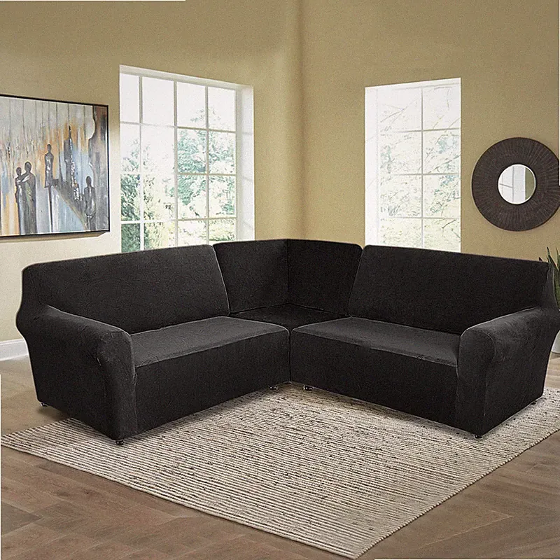 5 Seat L-Shaped Sectional Non-Slip Couch 3 Piece Corner Sofa Cover Slipcovers
