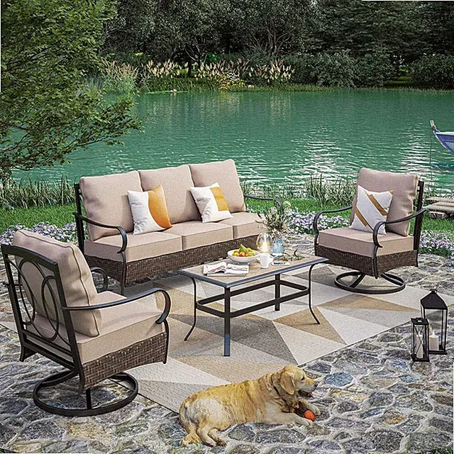 5 Seat Outdoor Furniture Set with Coffee Table Rattan Patio Swivel Chairs